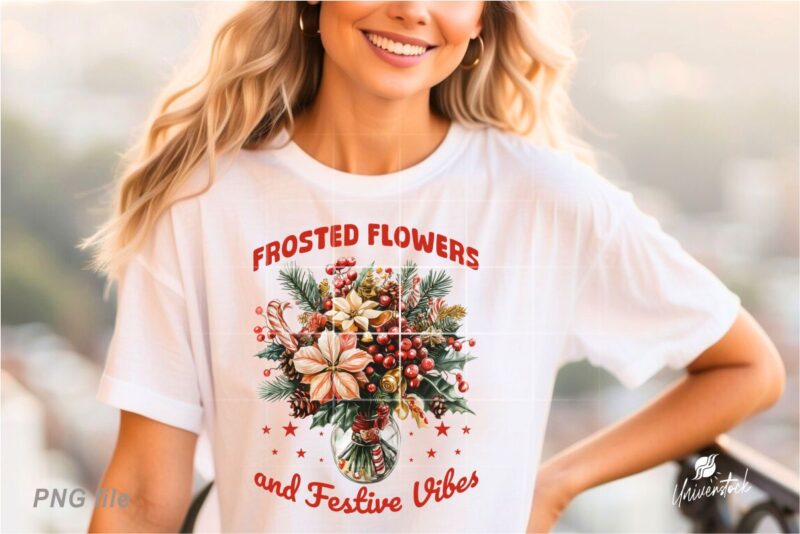 Christmas Floral Bouquet PNG T-shirt Designs Bundle