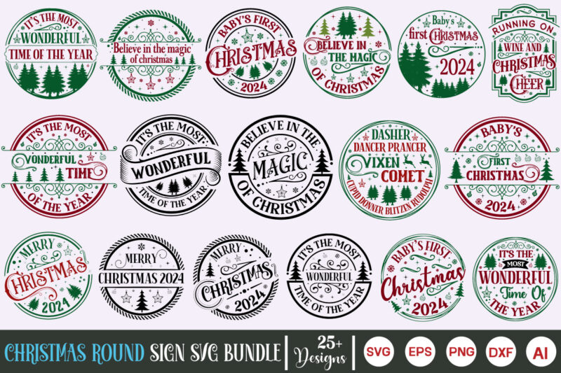 Mega Christmas Round Sign SVG Bundle, Mega Christmas Svg Bundle, Christmas Png, Christmas Sign Svg, Christmas Door Hanger Svg, Christmas Doo
