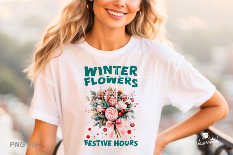 Christmas Floral Bouquet PNG T-shirt Designs Bundle