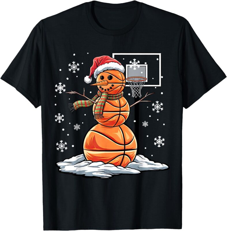 Basketball Snowman Player Santa Hat Christmas Funny T-Shirt