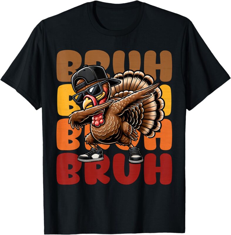 Bruh Turkey Dabbing Thanksgiving For Kids Boys Girls Funny T-Shirt