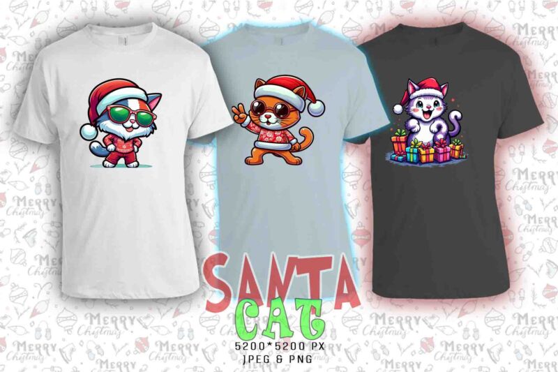 20 Retro Vintage Christmas Cat Santa Claus t-shirt design bundle