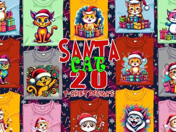 Funny christmas cat santa claus t-shirt design bundle of 20 designs – download instantly retro vintage illustration bundle Funny christmas cat santa claus t-shirt design bundle of 20 designs – download instantly retro vintage illustration bundle