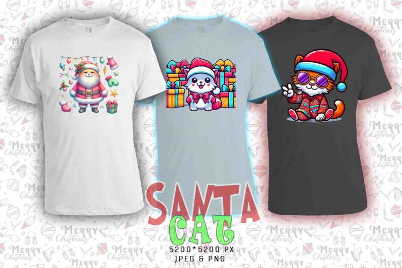 20 Retro Christmas Cat Santa Claus t-shirt design bundle