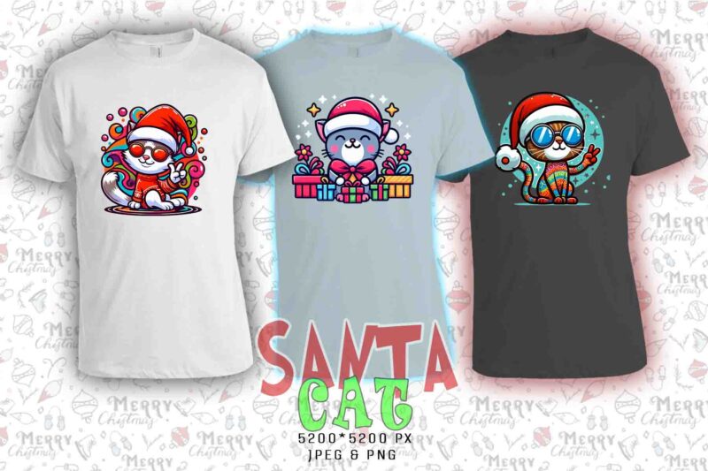 20 Retro Vintage Christmas Cat Santa Claus t-shirt design bundle