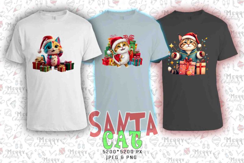 Popular Christmas Cat Santa Claus t-shirt design bundle of 20 designs – download instantly T-Shirt Bundle
