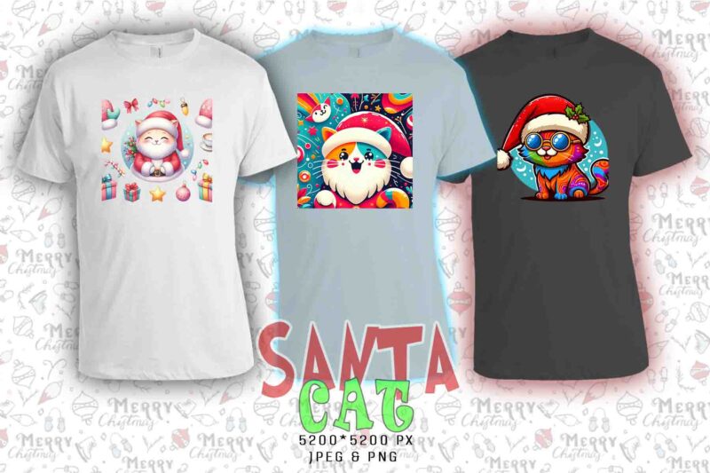 20 Retro Christmas Cat Santa Claus t-shirt design bundle