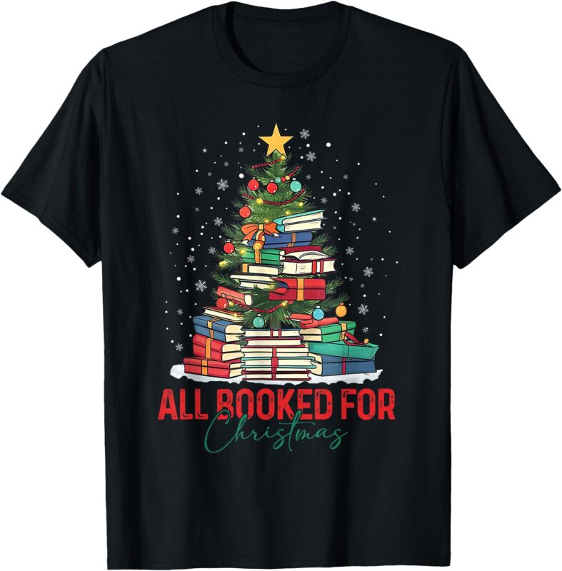 Christmas Book Tree Retro All Booked for Christmas Womens T-Shirt