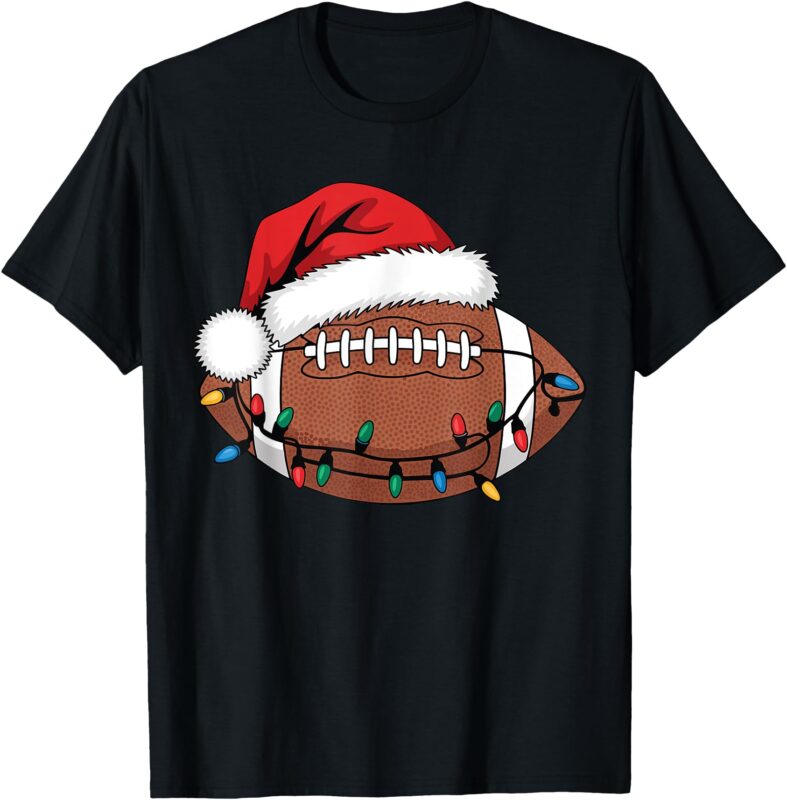 Christmas Football Player Xmas Lights Santa Sports Men Boys T-Shirt