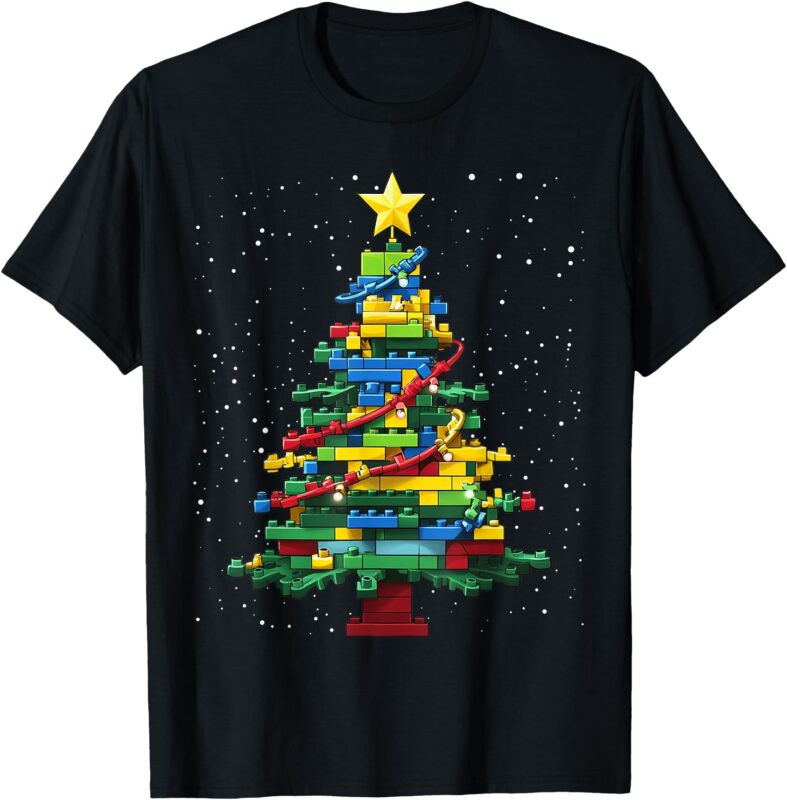 Christmas Tree Block Brick Building Xmas Master Builder Kids T-Shirt