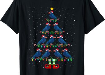 Christmas Tree Lights Santa Hat ELF Crow Xmas Tree T-Shirt