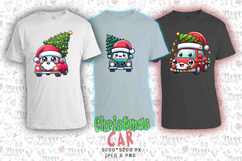 Retro Christmas Tree upon a Car t-shirt design bundle of 20 designs – download instantly Retro Vintage T-shirt