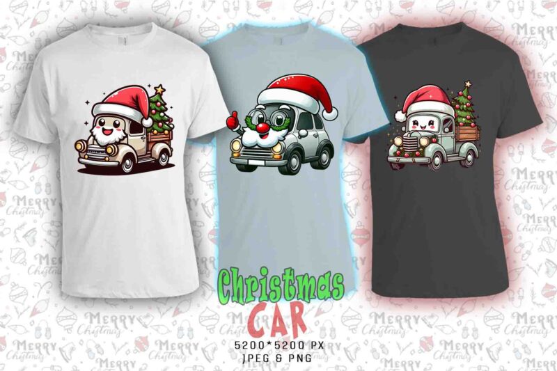 Funny Christmas Tree Delivery Car t-shirt design bundle of 20 designs