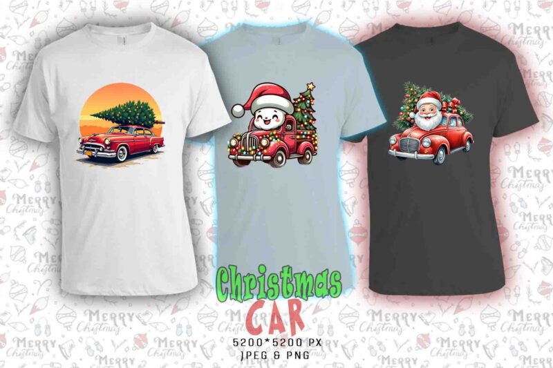 Funny Christmas Tree Delivery Car t-shirt design bundle of 20 design