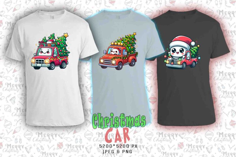 Retro Christmas Tree upon a Car t-shirt design bundle of 20 designs – download instantly Retro Vintage T-shirt