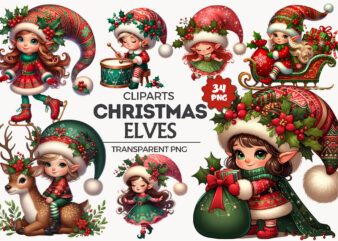 Cute Christmas elves. Clipart, PNG.