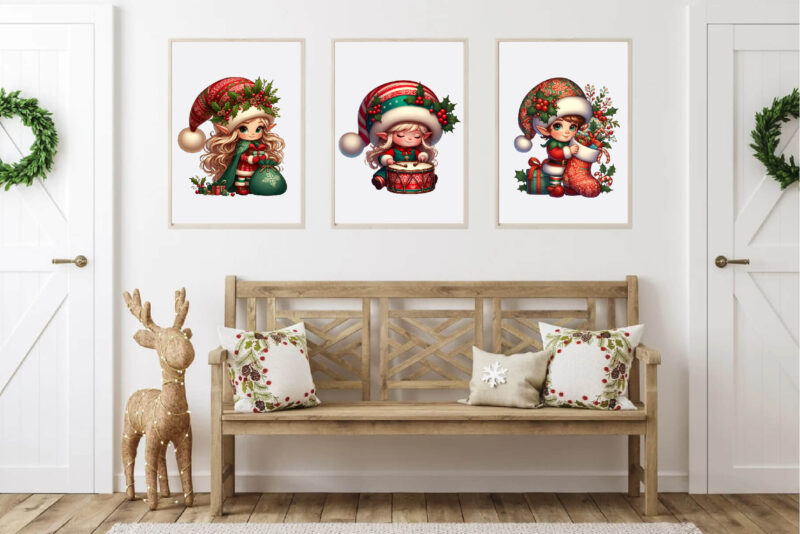 Cute Christmas elves. Clipart, PNG.