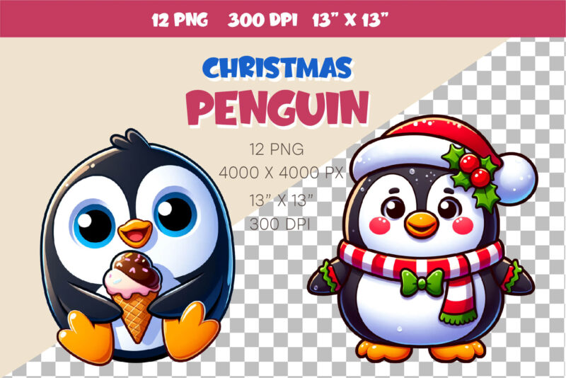 Christmas penguin. Clipart, PNG.