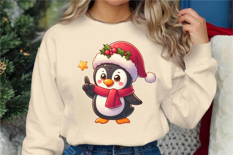Christmas penguin. Clipart, PNG.