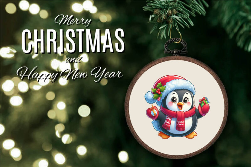 Christmas penguin. Clipart, PNG.