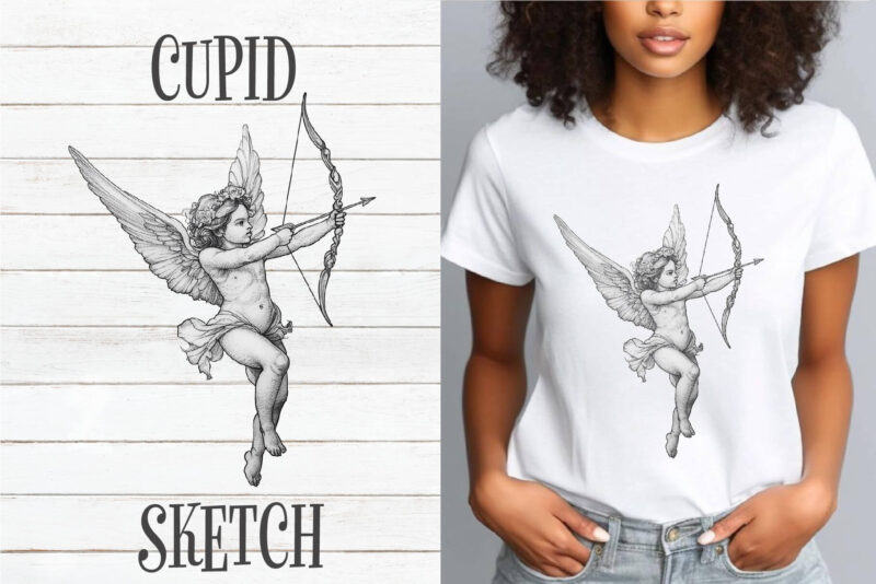 Cupid Sketch. Vintage Romantic clipart.