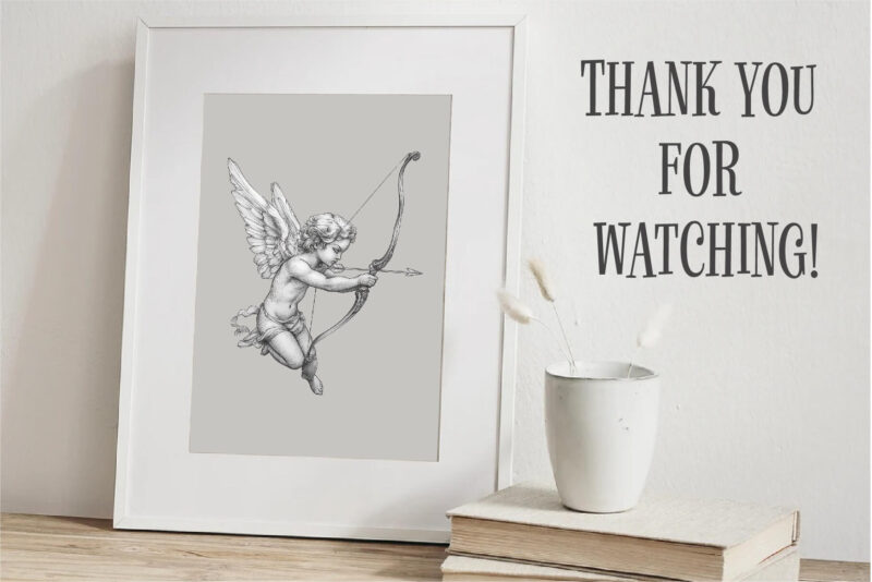 Cupid Sketch. Vintage Romantic clipart.