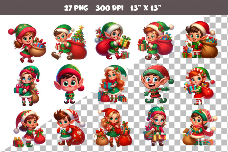 Cute Christmas elf. Clipart, PNG.
