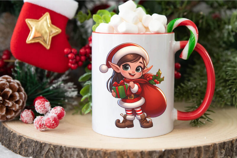 Cute Christmas elf. Clipart, PNG.