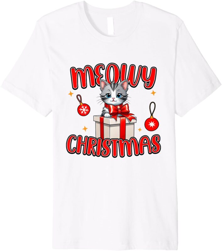 Cute Kitty, Cute Cat Merry Christmas Premium T-Shirt