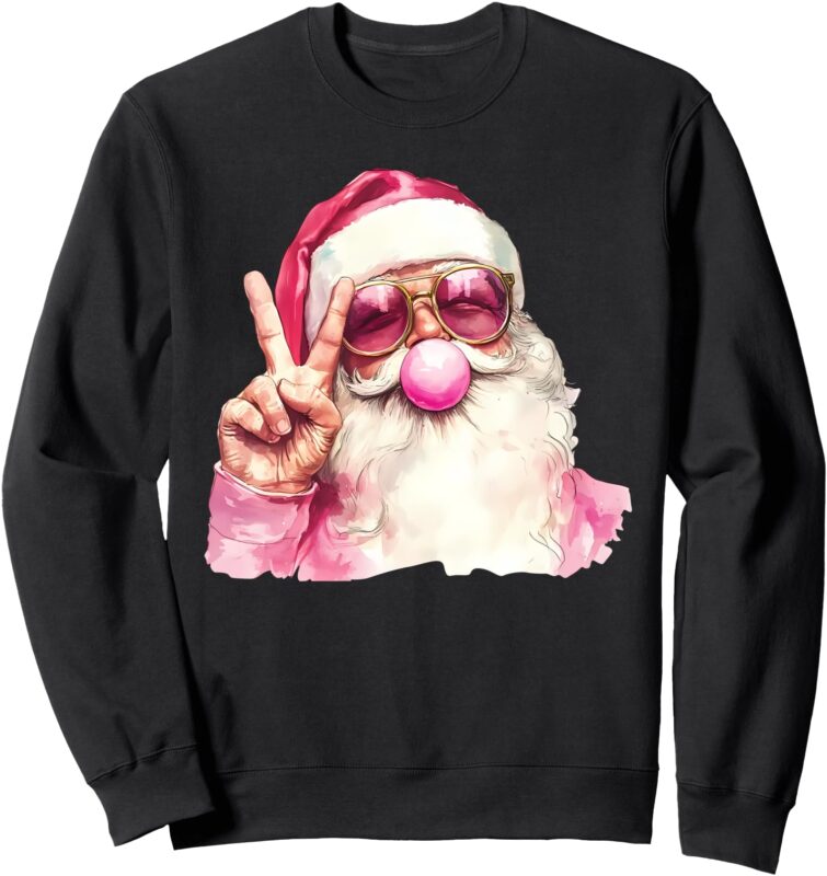 Cute Retro Santa Christmas Blowing Bubble Gum Vintage Girly Sweatshirt