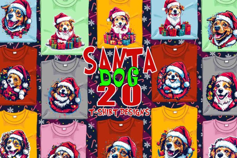 Retro Christmas Dog Santa Claus t-shirt design Best Selling bundle