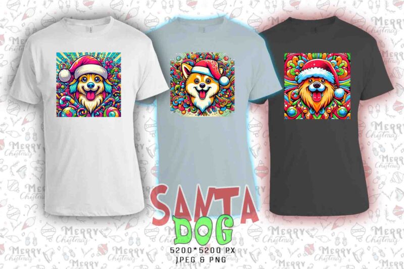 Trendy Christmas Dog Santa Claus t-shirt design bundle of 20 design