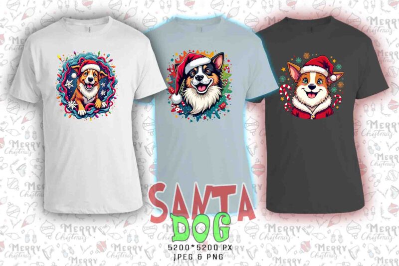Retro Christmas Dog Santa Claus t-shirt design bundle of 20 designs Bundle