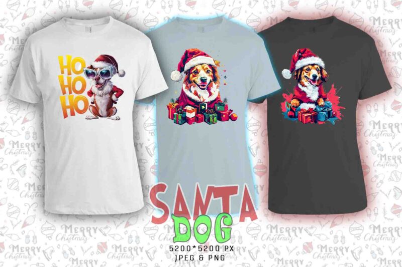 Retro Christmas Dog Santa Claus t-shirt design Best Selling bundle