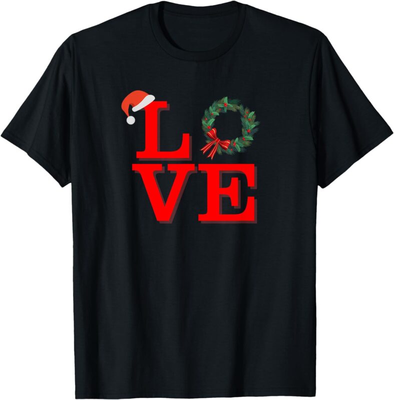 Festive Love Park Philly Christmas Santa Hat Wreath Design T-Shirt