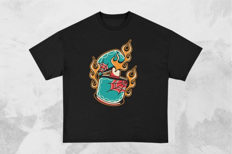 Flame Zippo Tattoo Style T-shirt Design