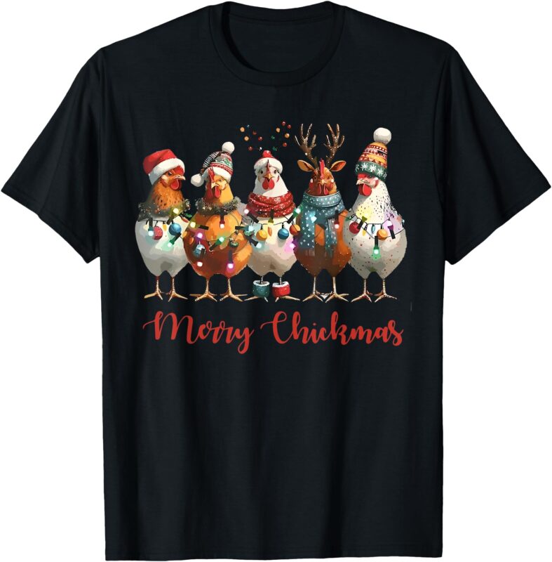Funny Chicken Merry Chickmas Christmas Lights Farm Animal T-Shirt