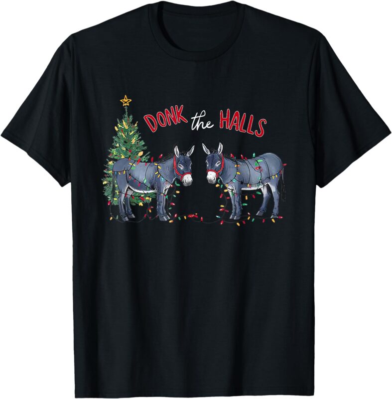 Funny Christmas Donkeys Tangled in Christmas Lights T-Shirt