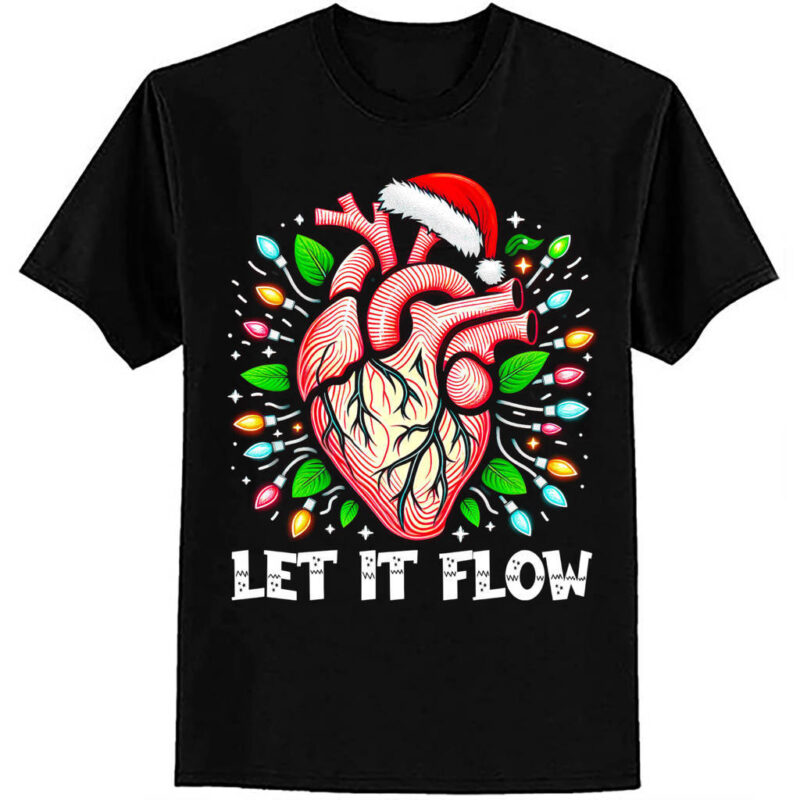 Funny Let It Flow Anatomy Heart Cardiac Nurse Santa Hat Xmas T-Shirt ltsp