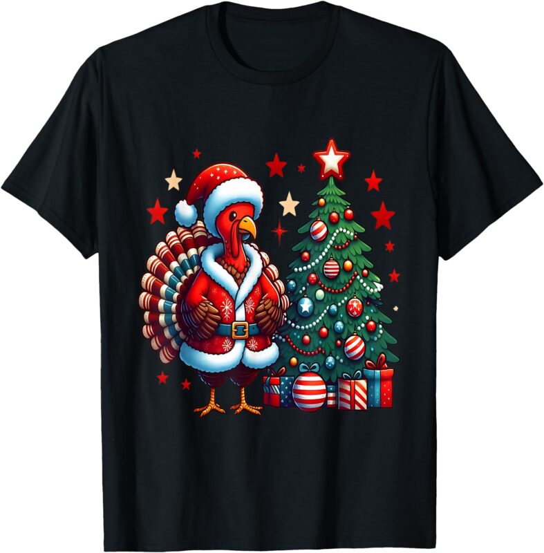 Funny Santa Turkey Christmas Thanksgiving Holiday T-Shirt