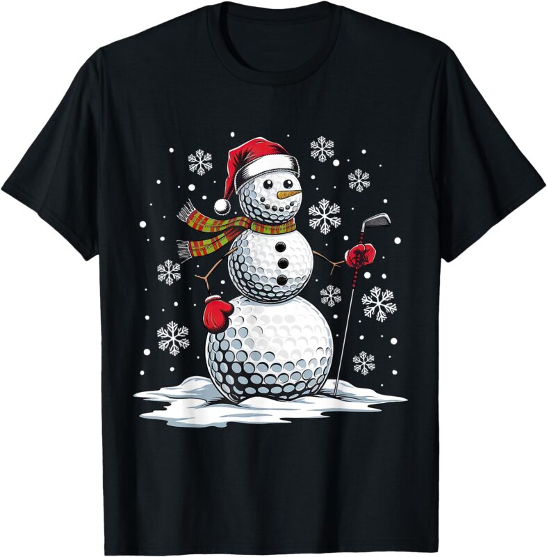 Golf Snowman Golf Player Santa Hat Christmas Funny T-Shirt
