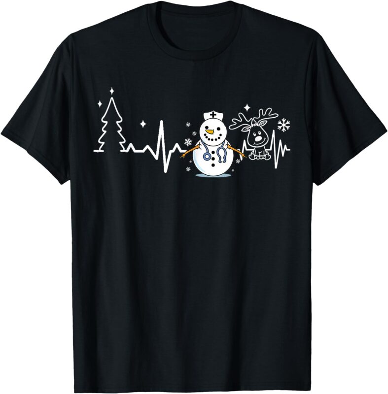 Heartbeat Nurse Snowman Nurse Christmas T-Shirt