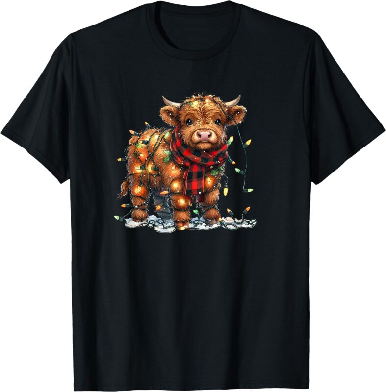 Highland Cow Christmas Xmas Santa Baby Wooly Farm Animal Kid T-Shirt