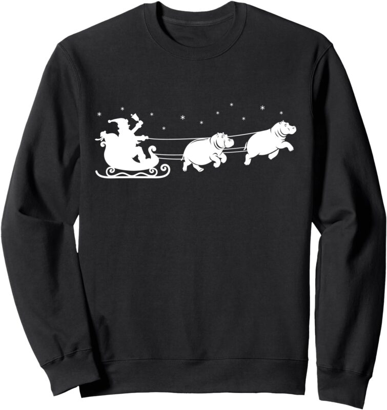 Hippo Xmas Santa Sleigh Hippopotamus Christmas Boys & Women Sweatshirt
