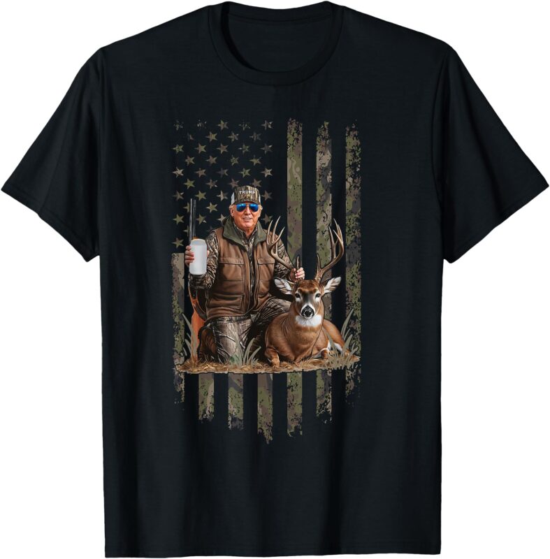 Hunting Trump Camouflage USA Flag Deer Hunting Season MAGA T-Shirt