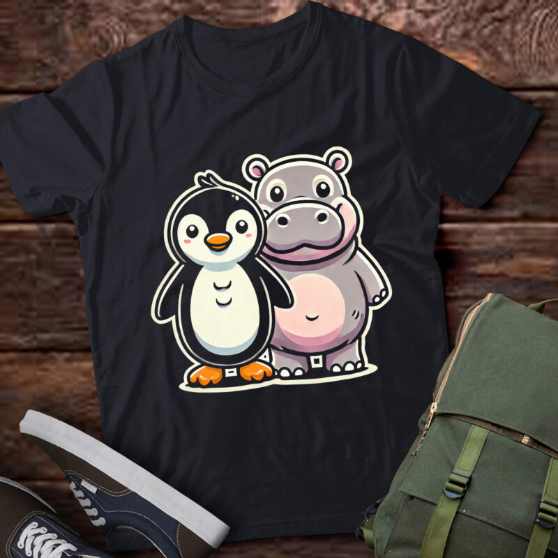 LT641-Pesto The Penguin And Moo Deng The Baby Hippo Funny T-Shirt