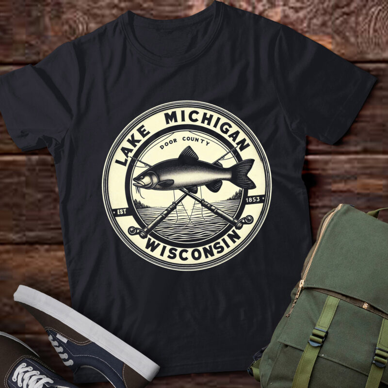 LT743-Door County WI Vintage Crossed Fishing Rods T-Shirt