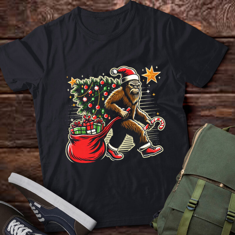 LT745-Bigfoot Christmas Tree Lights Xmas Boys Men Sasquatch Lovers T-Shirt