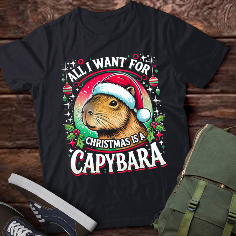 LT763-Xmas Lighting Santa All I Want For Christmas Is A Capybara T-Shirt