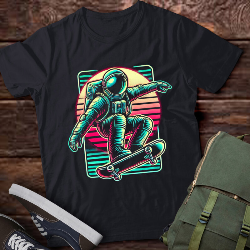 LT766-Skating Astronaut Skater Boy Outfit 80s Skateboard T-Shirt